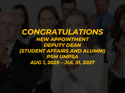 Congratulations Dr. Sahimel Azwal on the appointment as Deputy Dean (Student Affairs and Alumni) at Pusat Sains Matematik UMPSA